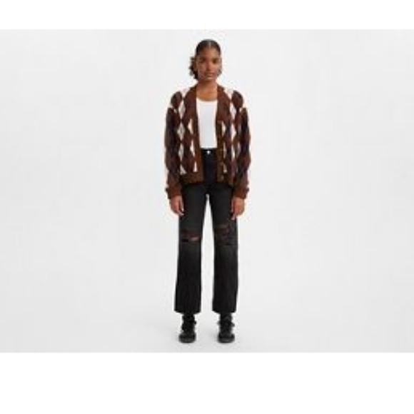 NWT Levi's Ribcage Straight Ankle Jeans, Distressed, Skewed Black, Size 29x27 - Picture 12 of 16